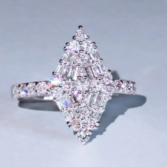 💍 Trendy Rhombus Flower Rectangle Gemstone Zircon Rings for Women, PD158 - Picture 1 of 6
